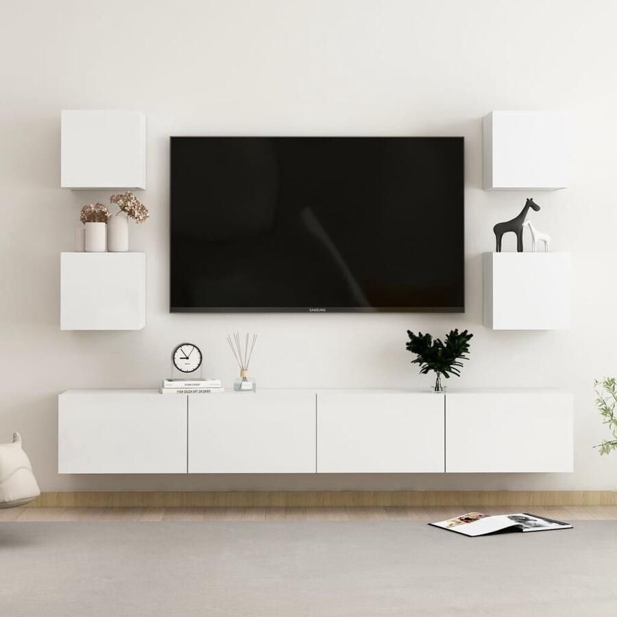 VidaXL 6-delige hoogglans witte tv-meubelset Televisiescherm Kast Tv Meubel Salontafel Opslagkast Houten Kast Wit Kast Media Kast - Foto 2
