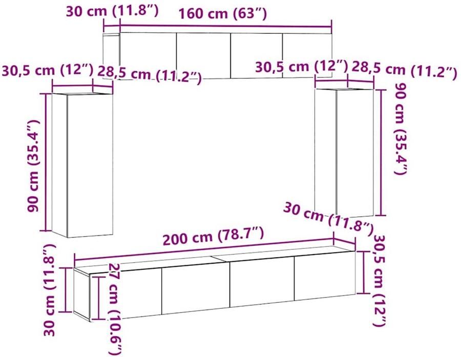 VidaXL 6-delige TV-kastenset Oude houtafwerking Geengineerd hout