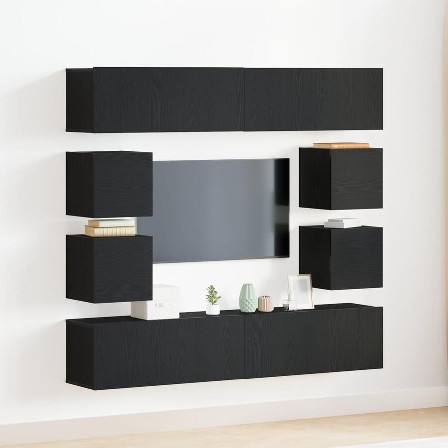 VidaXL 6-delige TV Kast Set Wandmontage Zwart Eiken Samengesteld Hout Zwart Eiken TV Stand 80x30x30 cm van Samengesteld Hout Wandkast TV 2 stuks Zwart Eiken 30 5x30x30 cm - Foto 2