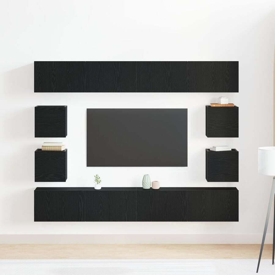 VidaXL 6-delige TV-kast set Wandgemonteerd Zwart Eiken Geëngineerd Hout