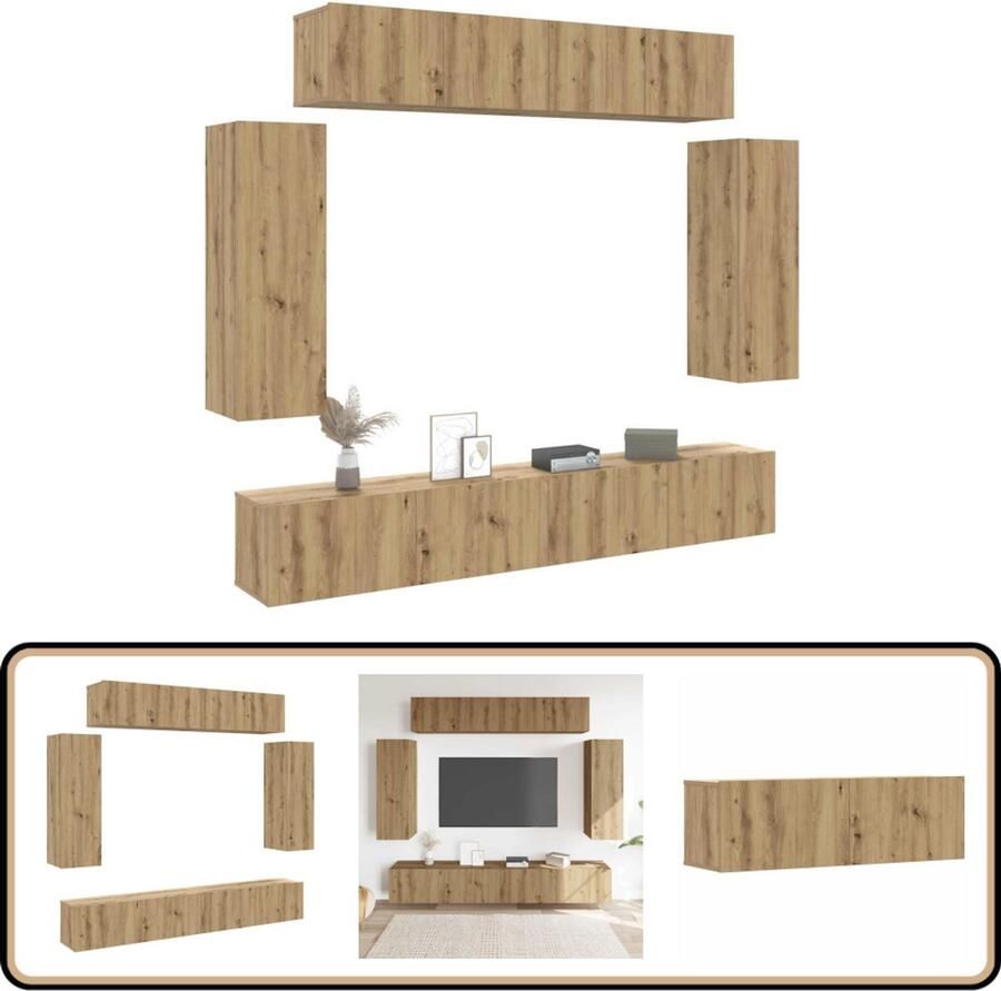 VidaXL 6-delige Tv-meubelset artisanaal eiken Tv-meubelset Tv-kast Salontafel Houten Tv-meubel Landelijk Design