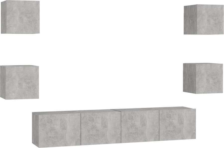 VidaXL 6-delige tv-meubelset betongrijs hout Televisiescherm Kast Tv Meubel Salontafel Bergruimte Houten Kast Grijze Kast Betonlook