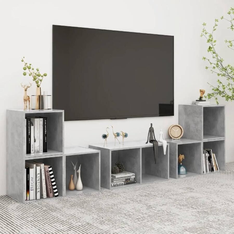VidaXL 6-delige tv-meubelset betongrijs hout TV-meubel Tv-kast Salontafel Media-console Livingroom Furniture Houten Tv-stand Grijs Tv-meubel - Foto 2