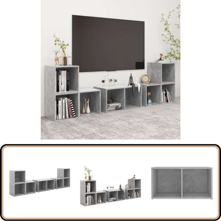 VidaXL 6-delige tv-meubelset betongrijs hout TV-meubel Tv-kast Salontafel Media-console Livingroom Furniture Houten Tv-stand Grijs Tv-meubel