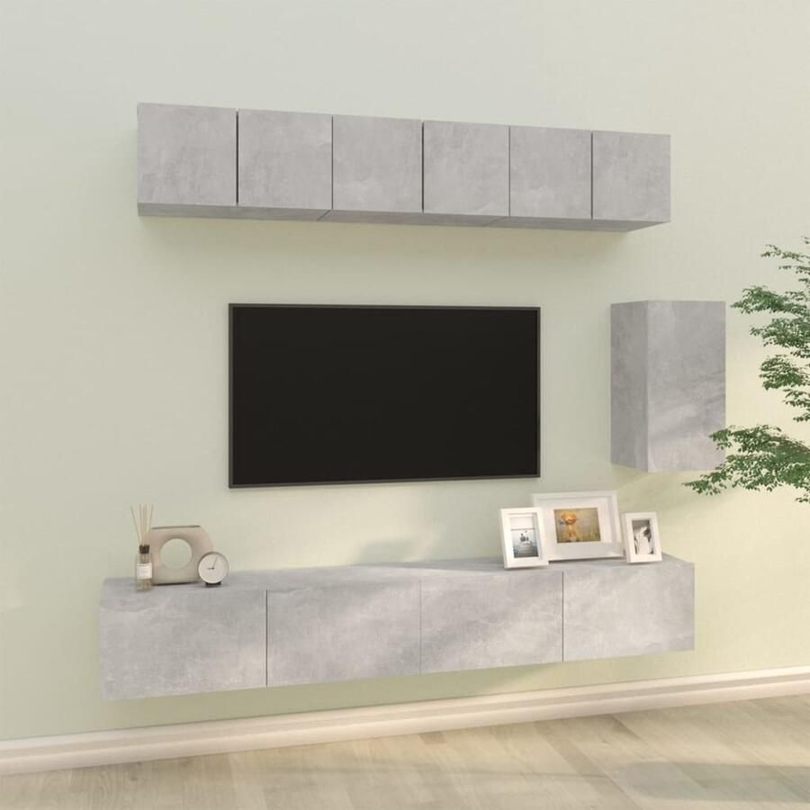 VidaXL 6-delige Tv-meubelset Betongrijs TV-meubel Tv Kast Salontafel Houten Meubels Grijze Meubelen Wandmontage Opbergruimte - Foto 2