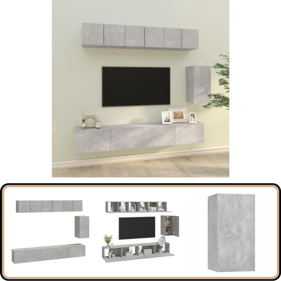 VidaXL 6-delige Tv-meubelset Betongrijs TV-meubel Tv Kast Salontafel Houten Meubels Grijze Meubelen Wandmontage Opbergruimte