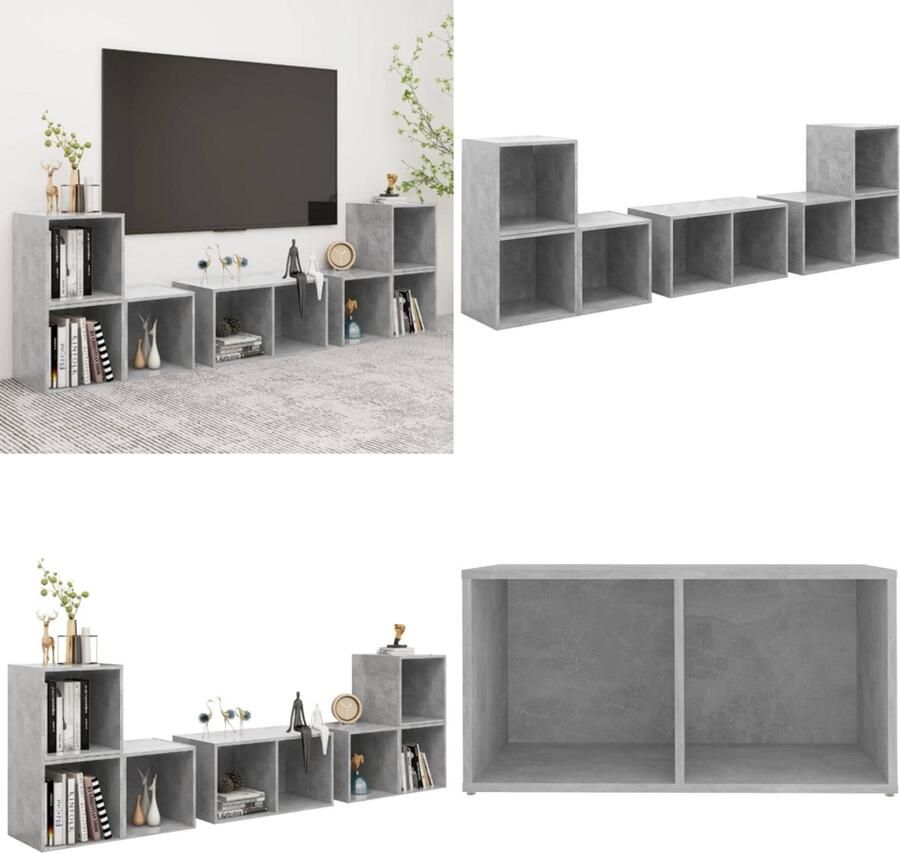 VidaXL 6-delige Tv-meubelset bewerkt hout betongrijs Tv-kastenset Tv-kastensets Tv-meubelset Tv-meubelsets