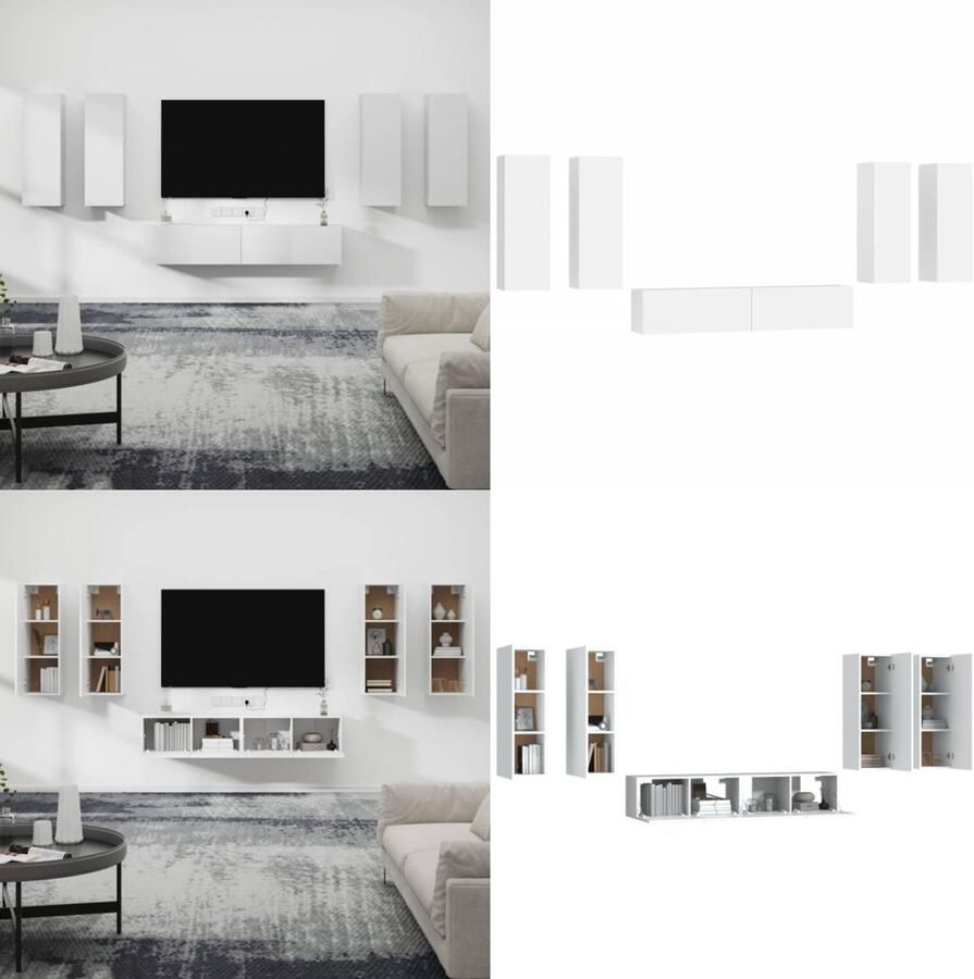 VidaXL 6-delige Tv-meubelset bewerkt hout wit Tv-kast Tv-kasten Tv-meubel Hifi-meubel