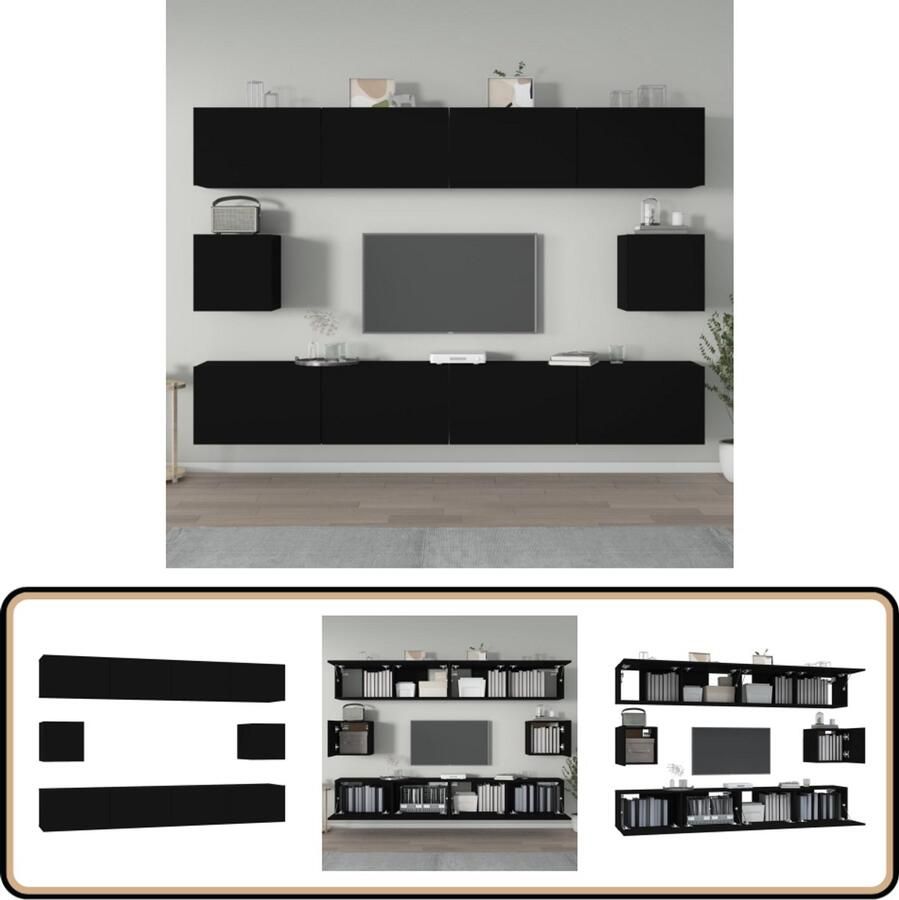VidaXL -6-delige-Tv-meubelset-bewerkt-hout-zwart - Foto 2