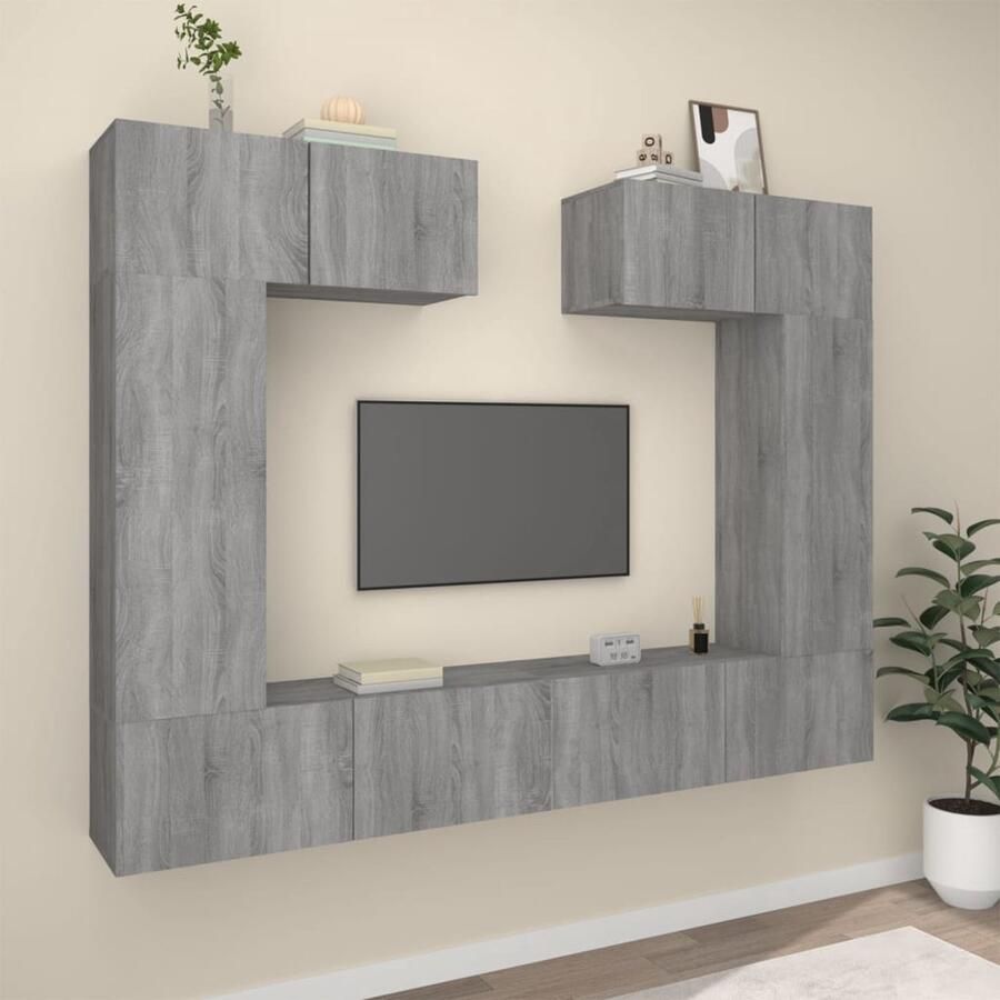 VidaXL 6-delige Tv-meubelset grijs eikenhout TV Kast Tv Meubel Salontafel Wandmontage Houten Tv Kast Grijze Tv Kast Sonoma Eiken - Foto 2