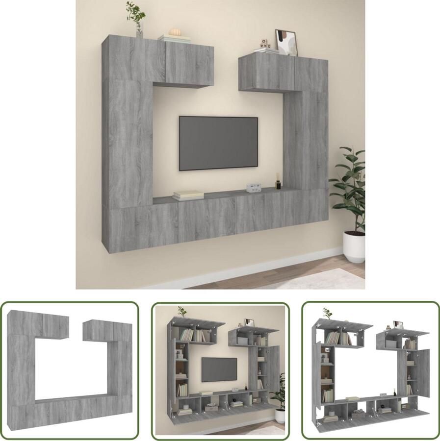 VidaXL 6-delige Tv-meubelset grijs eikenhout TV Kast Tv Meubel Salontafel Wandmontage Houten Tv Kast Grijze Tv Kast Sonoma Eiken