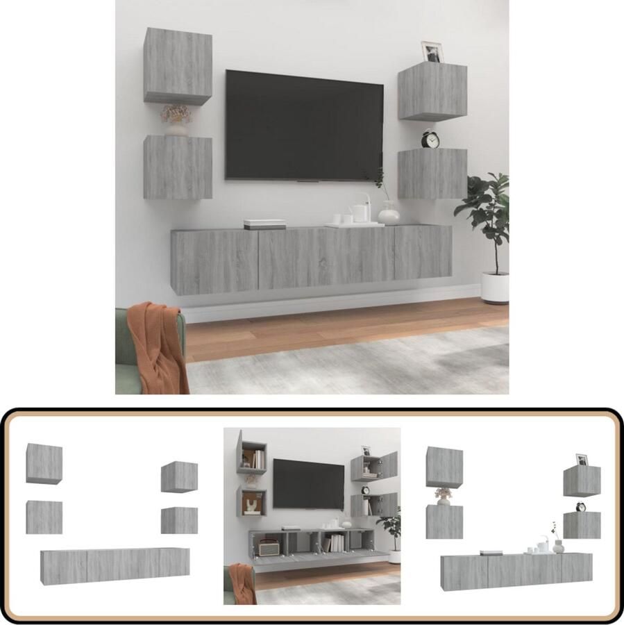 VidaXL 6-delige Tv-meubelset Grijs Sonoma Eiken Klassieke Televisiekast Tv Kast Wandmontage Houten Tv Kast Grijze Tv Kast Salontafel Opbergruimte