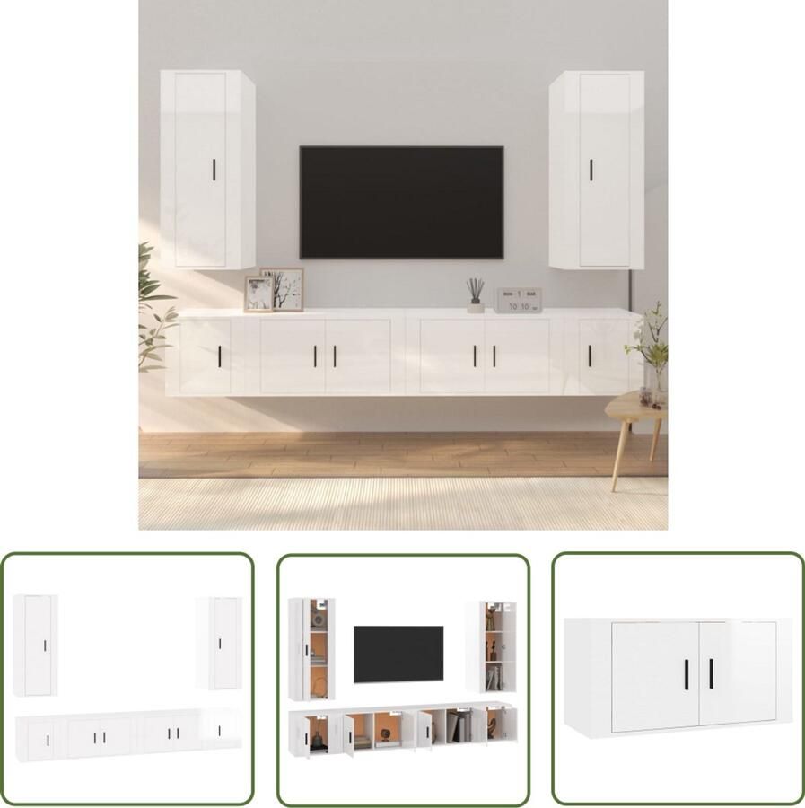 VidaXL 6-delige Tv-meubelset hoogglans wit TV Kast Salontafel Houten Tv-kast Houtsoort White Furniture Living Room Furniture Modern Tv Stand