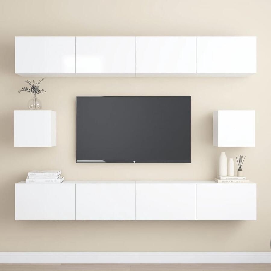 VidaXL 6-delige Tv-meubelset hoogglans wit Tv Kast Wandmontage Houten Tv Kast Tv Meubelset Livingroom Furniture Saloninrichting Modern Tv Stand White Tv Cabinet