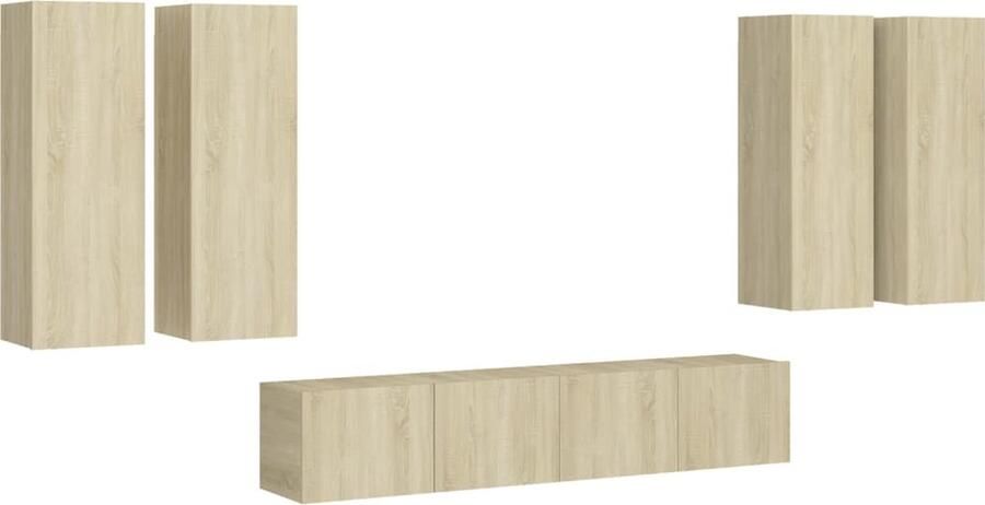 VidaXL 6-delige Tv-meubelset Sonoma Eiken Televisiescherm Tv-meubel Wandmontage Salontafel Livingroom Furniture Houten Tv-stand Media Center Entertainment Unit Opslagruimte
