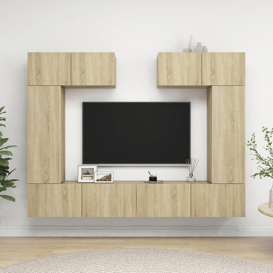 VidaXL 6-delige Tv-meubelset Sonoma eiken Tv-meubelset Salontafel Houten Tv-stand Houten Tv-kast Media-opstelling Wandmontage Tv-meubel Bruine Tv-kast - Foto 2