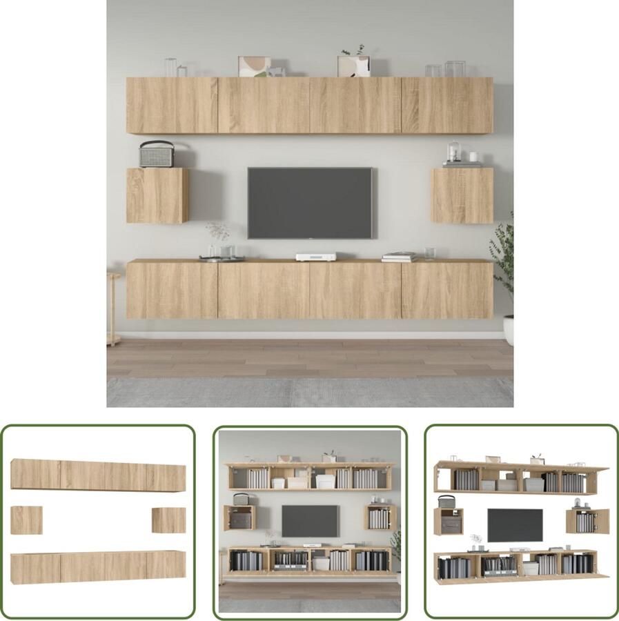 VidaXL 6-delige Tv-meubelset sonoma eikenhout Televisieserie Salontafel Houtsoort Tv Stand Bruine Kleur