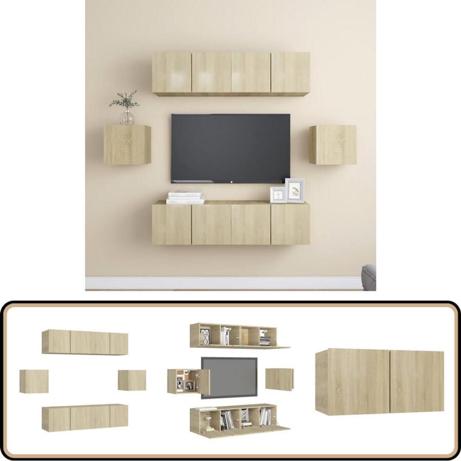 VidaXL 6-delige Tv-meubelset Sonoma Eikenhout Tv Kast Salontafel Wandmontage Houten Tv Stand Eikenhouten Tv Kast Sonoma Eiken