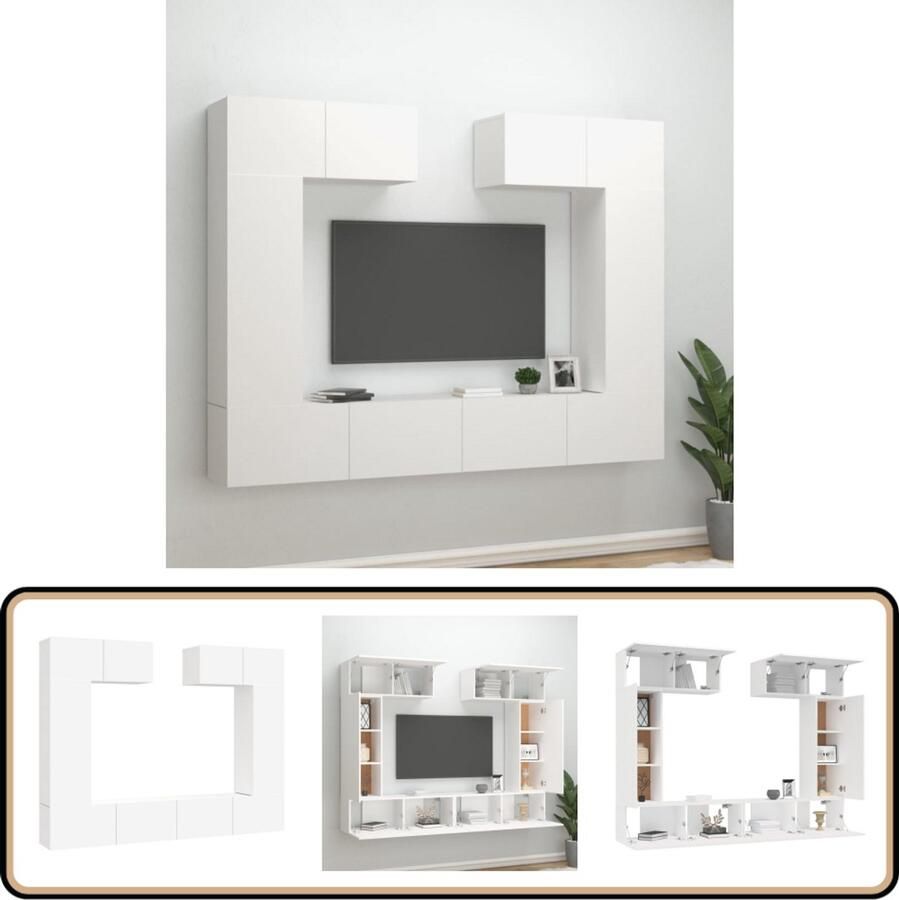 VidaXL 6-delige Tv-meubelset Wit Bewerkt hout Televisieserie Tv Meubel Set Wandmontage Tv Kast Houten Tv Kast Witte Tv Kast - Foto 2