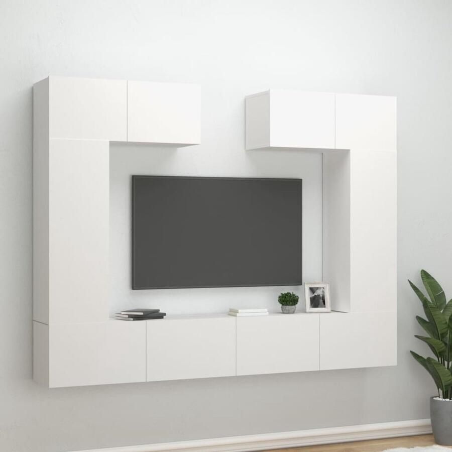 VidaXL 6-delige Tv-meubelset Wit Bewerkt hout Televisieserie Tv Meubel Set Wandmontage Tv Kast Houten Tv Kast Witte Tv Kast