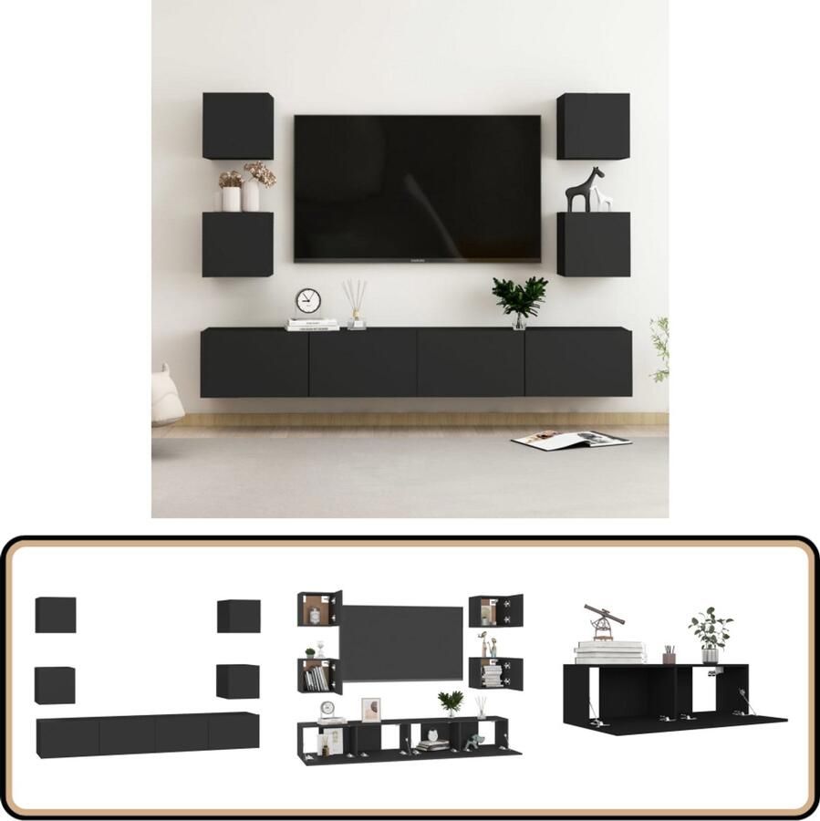 VidaXL 6-delige tv-meubelset zwart hout Tv Meubel Televisiescherm Kast Salontafel Houten Tv Stand Media Kast Living Room Furniture Black Tv Cabinet