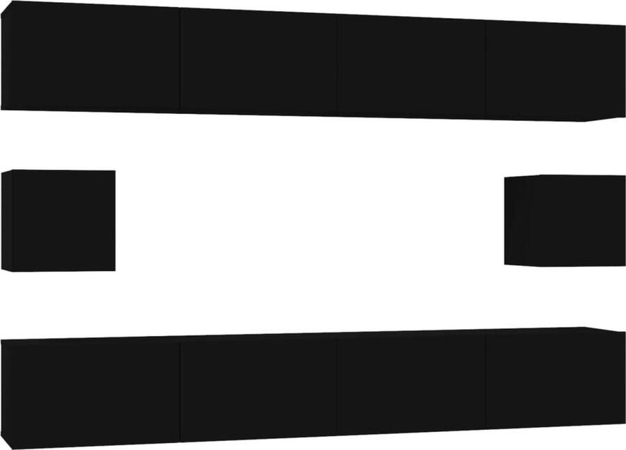 VidaXL 6-delige tv-meubelset zwart stijlvol & functioneel Televisiesecretarie Tv-meubel Houten Tv-stand Wandmontage Tv-meubel Mediastand