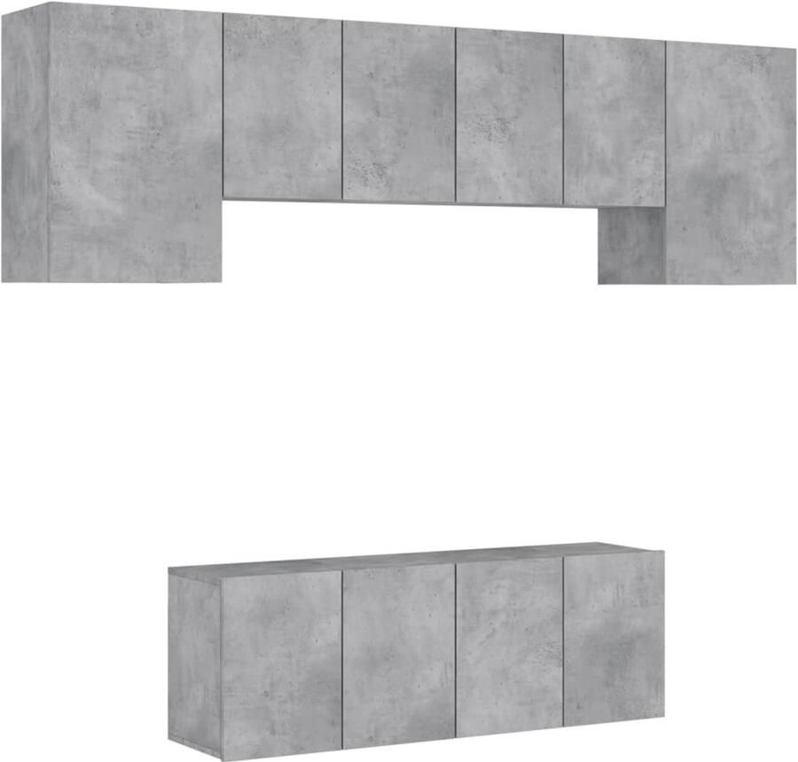 The Living Store 6-delige Tv-wandmeubelset bewerkt hout betongrijs Tv-wandmeubel Tv-wandmeubelen Tv-meubel Zwevend Tv Meubel - Foto 2