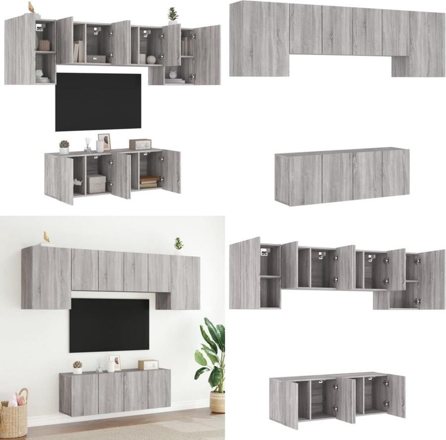 VidaXL 6-delige Tv-wandmeubelset bewerkt hout grijs sonoma Tv-wandmeubel Tv-wandmeubelen Tv-meubel Zwevend Tv Meubel