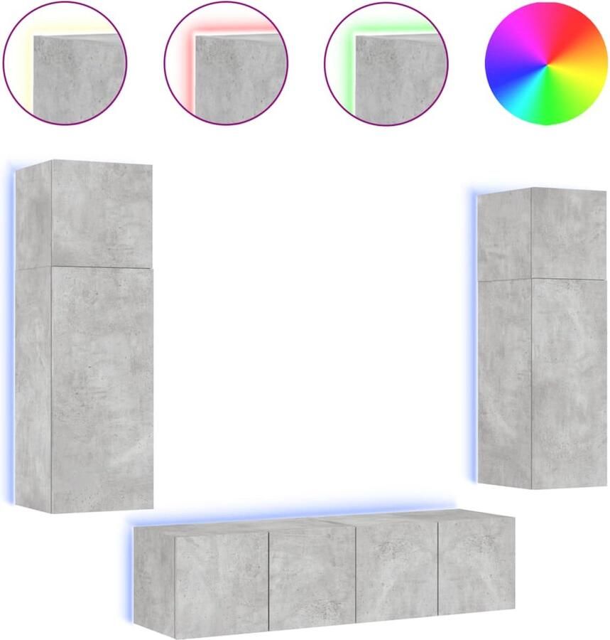 VidaXL -6-delige-Tv-wandmeubelset-met-LED-bewerkt-hout-betongrijs - Foto 2