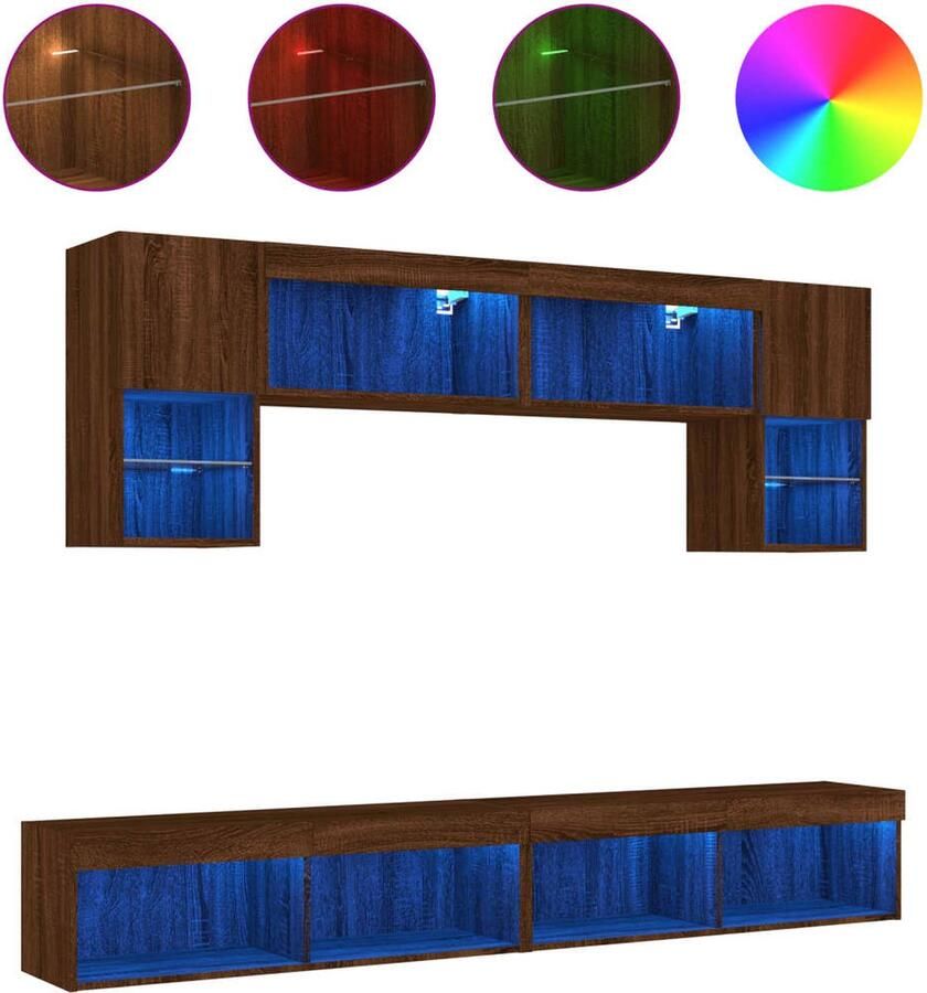 VidaXL -6-delige-Tv-wandmeubelset-met-LED-bewerkt-hout-bruineikenkleur - Foto 3
