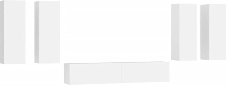 VidaXL 6-delige witte tv-meubelset modern design Televisiesectie Tv Meubilair Salontafel Wandmontage Houten Tv Stand Opbergruimte Wit