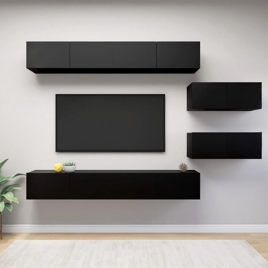 VidaXL 6-delige zwarte Tv-meubelset hout Tv Kasten Houten Tv Kast Tv Meubelset Wandmontage Tv Kast Living Room Furniture Black Tv Stand - Foto 2