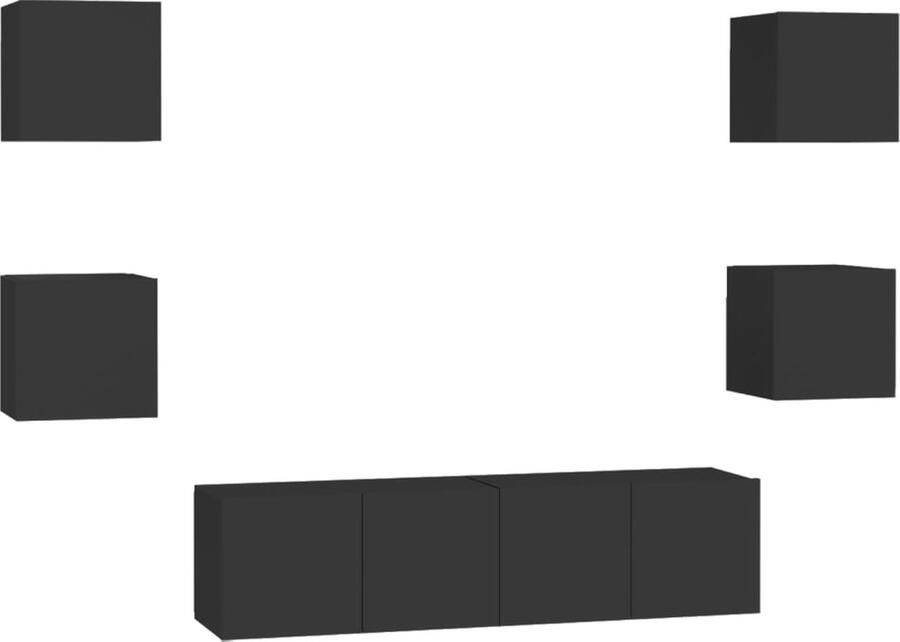 VidaXL 6-delige Zwarte Tv-meubelset van Bewerkt Hout Tv Meubel Tv Kast Salontafel Media Kast Videowerkbank Entertainment Center Wandmontage Zwart Houten Tv Stand