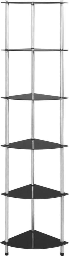 VidaXL 6-laags kastje van glas en staal zwart Vitrinekast Glazen Kast Display Case Opbergkast Kamerdecoratie Designkast Livingroom Furniture Slaapkamermeubilair