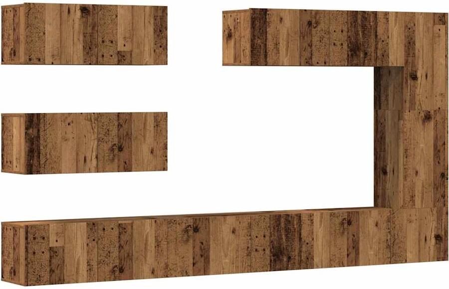 VidaXL 7-delige Tv-meubelset Oud Houtkleur Tv-meubelset Tv-kast Houten Tv-meubel Salontafel Woonkamerinrichting