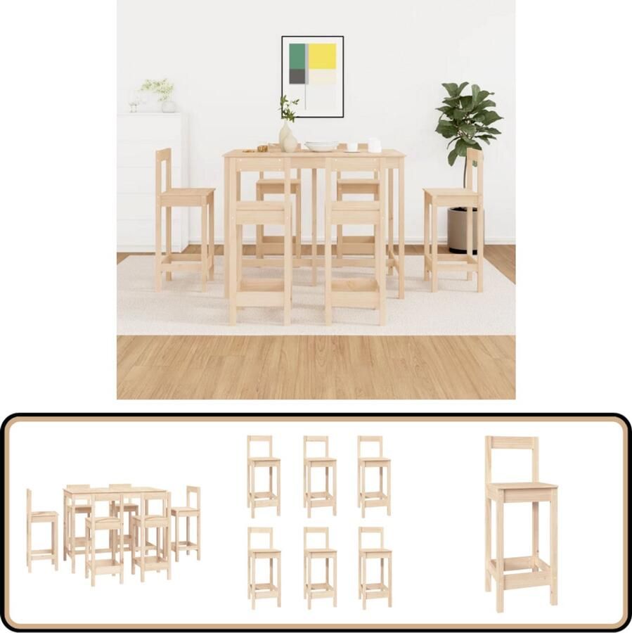 VidaXL 7-delige Barset Grenenhout Met 6 Barstoelen Bartafel Barstool Houten Meubels Grenenhouten Meubilair Bruine Bartafel Loungehoek Dinertafels