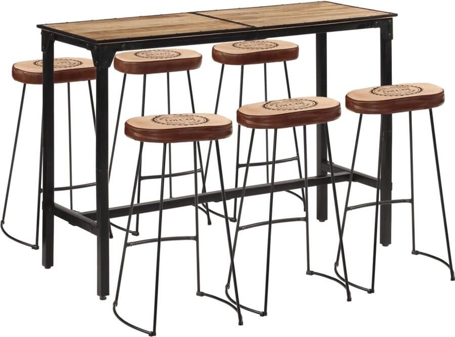 VidaXL 7-delige Barset Mangohout en Metaal Barset Barsets Bar Set Bistroset
