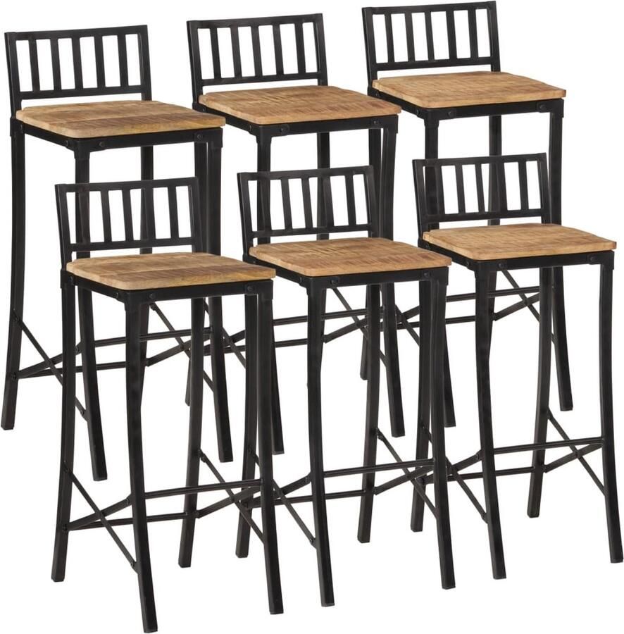 VidaXL 7-delige Barset Mangohout en Metaal Bartafel Barstoelen Eetkamermeubel Salontafel Industrieel Design