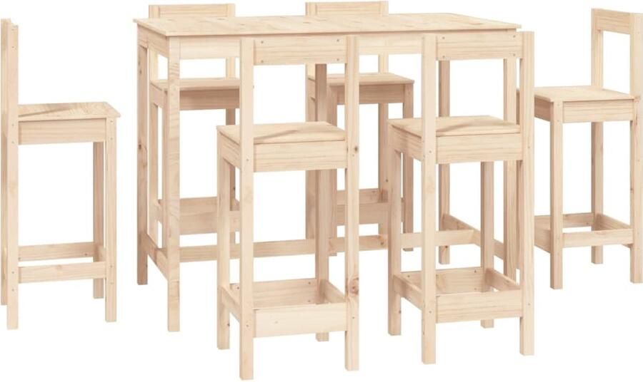 VidaXL 7-delige Barset Grenenhout Met 6 Barstoelen Bartafel Barstool Houten Meubels Grenenhouten Meubilair Bruine Bartafel Loungehoek Dinertafels - Foto 2