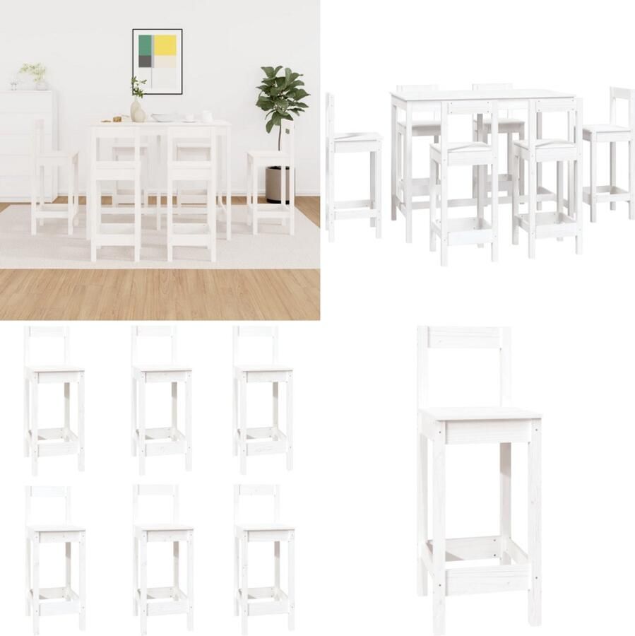 VidaXL 7-delige Barset massief grenenhout wit Barset Barsets Pubset Bistroset