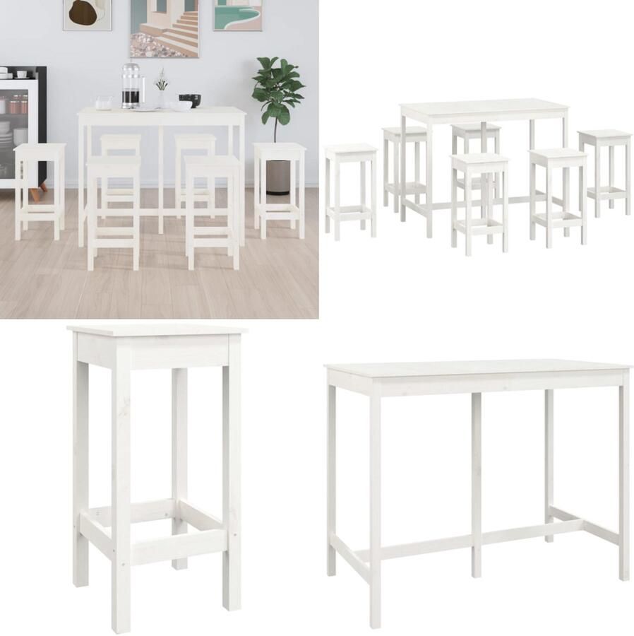 VidaXL 7-delige Barset massief grenenhout wit Barset Barsets Pubset Bistroset