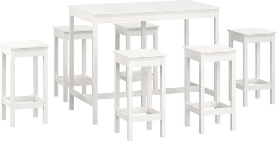 VidaXL 7-delige Barset Massief Grenenhout Wit Bartafel Eetkamer Set Houten Meubels Salonmeubilair Witte Bartafel Barstool