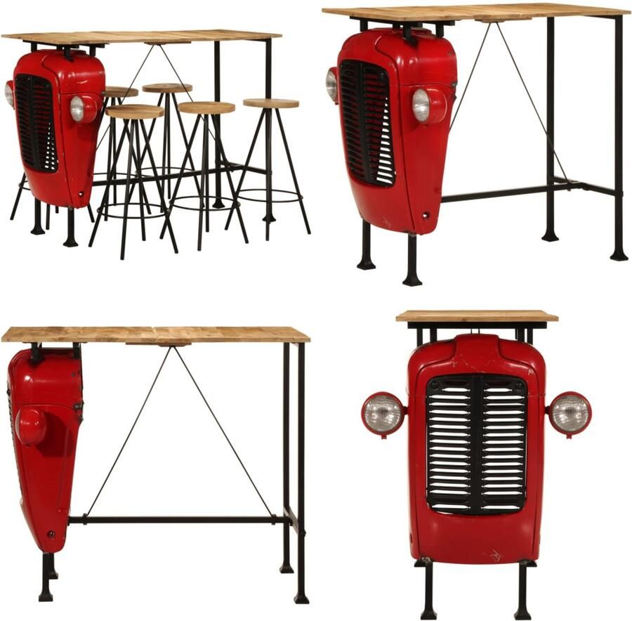 VidaXL 7-delige Barset massief mangohout Barset Barsets Bistroset Tuinset