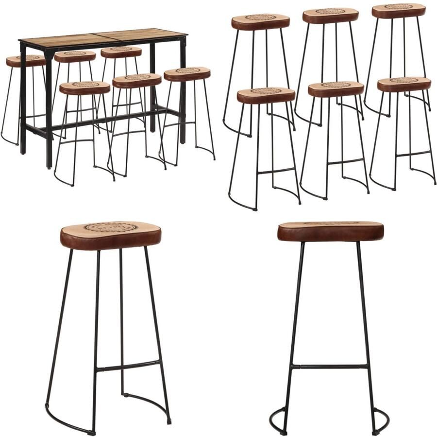 VidaXL 7-delige Barset massief ruw mangohout en metaal Barset Barsets Bar Set Bistroset