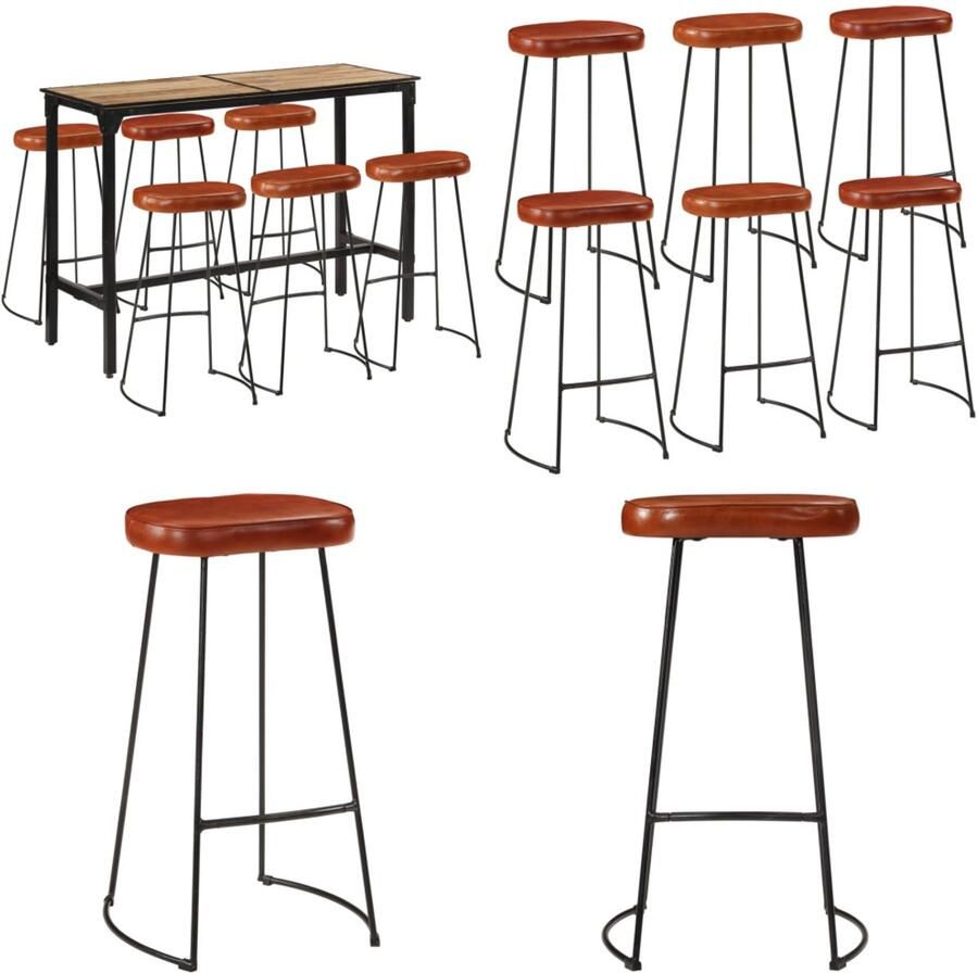 VidaXL 7-delige Barset massief ruw mangohout en metaal Barset Barsets Bar Set Bistroset