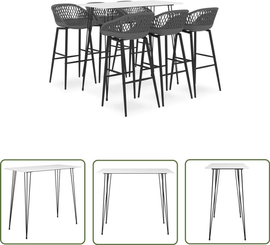 VidaXL 7-delige Barset Wit & Grijs Inclusief Barkrukken Bartafel Set Barstoel Eetkamerset Keuken Meubilair Lounge Furniture Salonmeubels Witte Bartafel Grijze Barstoelen Mdf Bartafel Metalen Bartafel - Foto 2