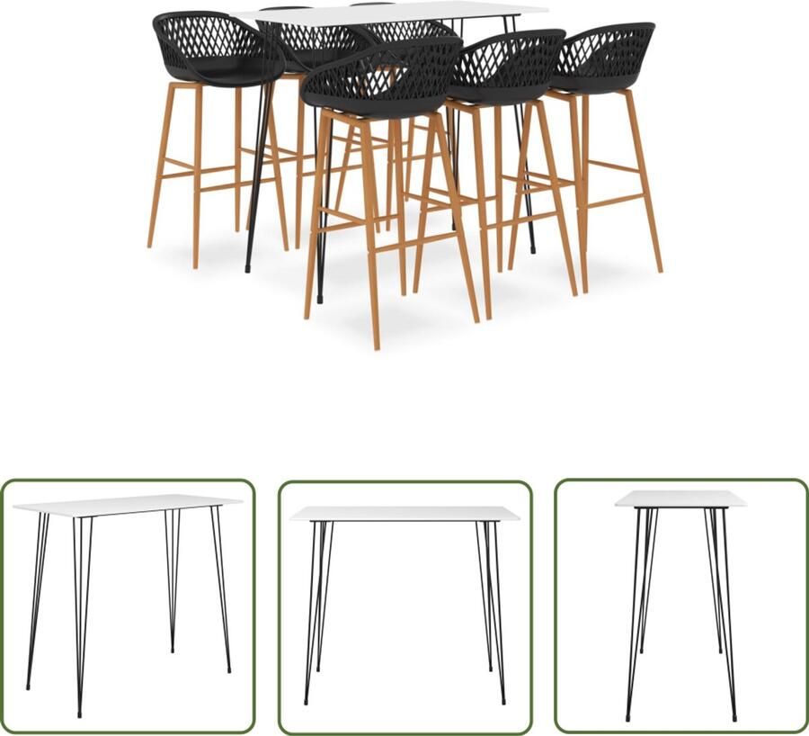 VidaXL 7-delige Barset Wit en Zwart Barset Bartafel Eetkamerstoel Lounge Stoel Salon Meubilair Modern Meubilair Wit Meubilair Mdf Meubel Metalen Meubilair