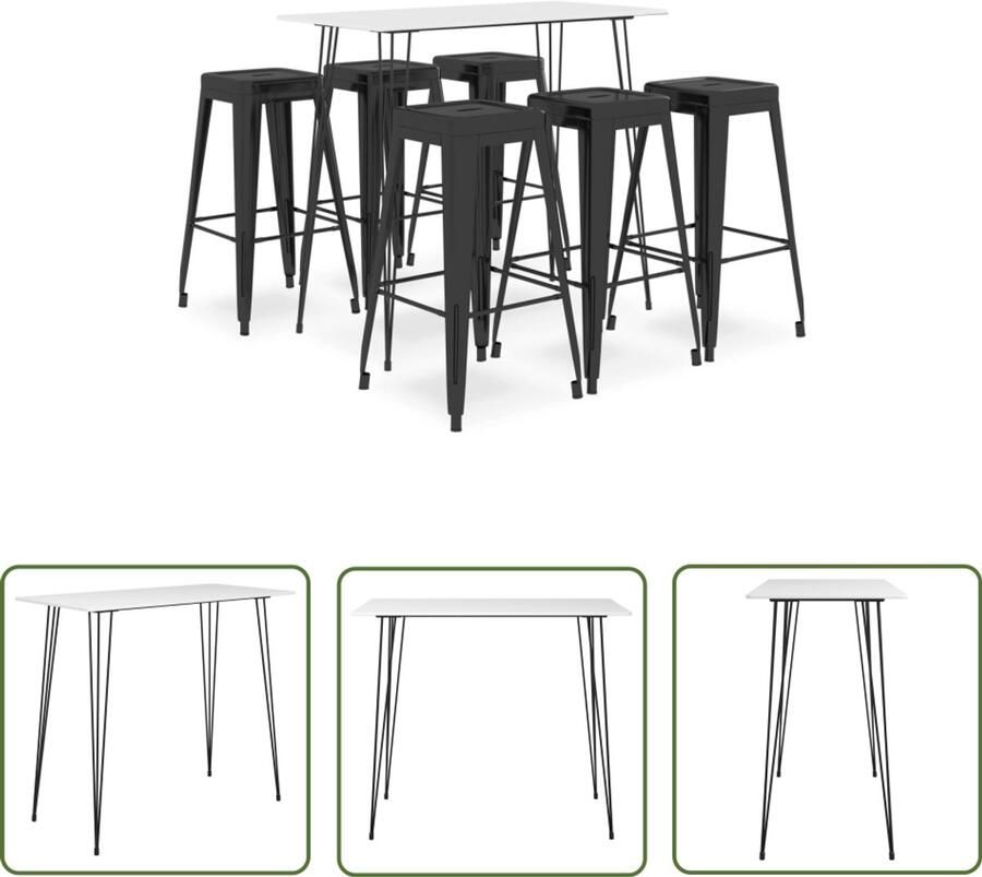 VidaXL 7-delige Barset Wit en Zwart Bartafel Barstoel Eetkamerset Keukeninrichting Lounge Meubels Salonmeubels Trendy Meubels Moderne Meubels Mdf Meubel Metalen Meubels Wit Meubels Zwarte Meubels