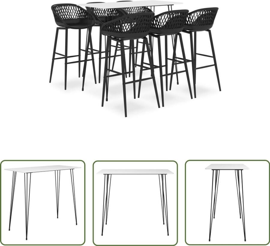 VidaXL 7-delige Barset Wit en Zwart Bartafel Barstoel Lounge Meubilair Eetkamermeubels Salonmeubels Mdf Metaal Wit Zwart