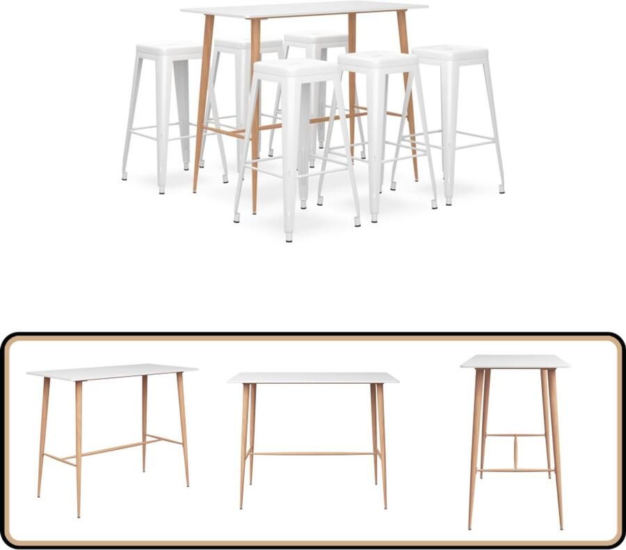 VidaXL 7-delige Barset Wit Inclusief 6 Barkrukken Bartafel Modern Meubilair Eetkamerstoel Keukenmeubels Witte Bartafel